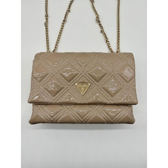 GUESS Deesa patent faux-leather convertible shoulder crossbody -Taupe DEFECTIVE - Picture 3 of 8